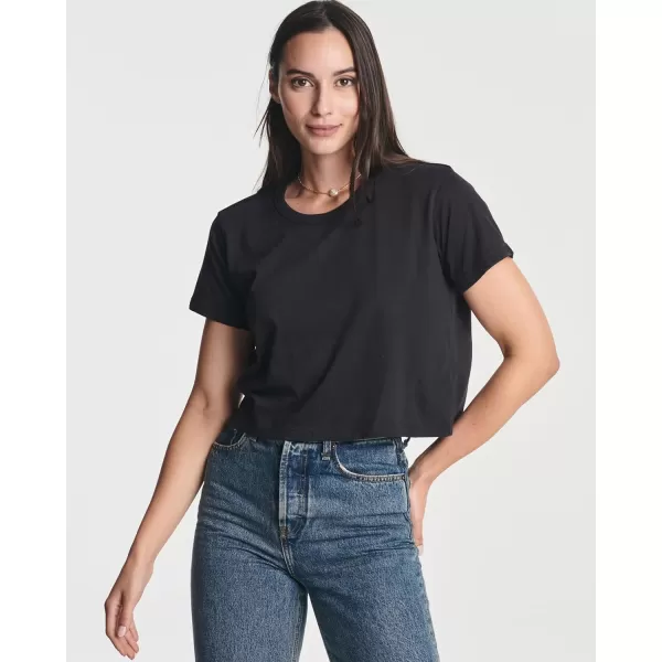 imageReal Essentials 4 Pack Womens Cotton Short Sleeve Crop Top  Cropped Casual Crew Neck TShirts Available in Plus SizeSet 8