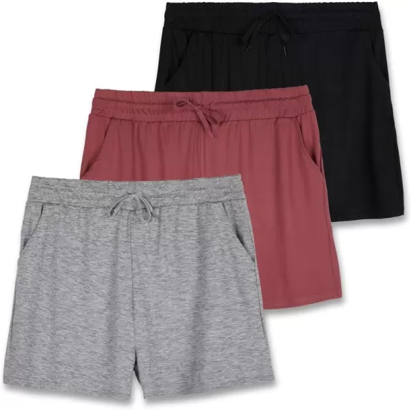 imageReal Essentials 3 Pack Athletic Lounge Shorts for Women  Casual Sweat Shorts with Pockets Available in Plus SizeSet 2