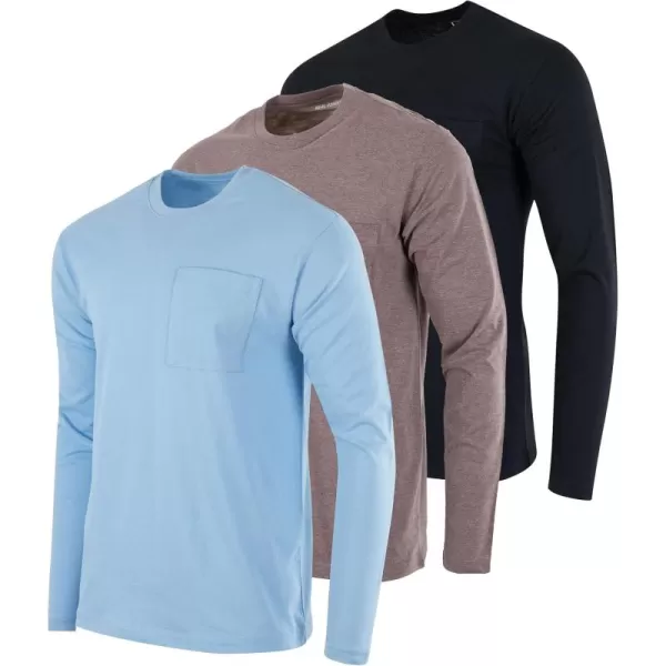 imageReal Essentials 3 Pack Mens Cotton Performance Long Sleeve Crew Neck Pocket TShirt Athletic Top Available in Big ampamp TallSet 1