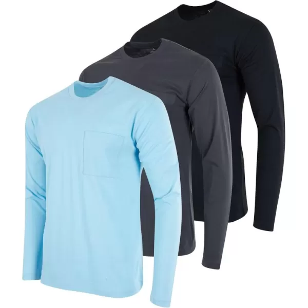 imageReal Essentials 3 Pack Mens Cotton Performance Long Sleeve Crew Neck Pocket TShirt Athletic Top Available in Big ampamp TallSet 2