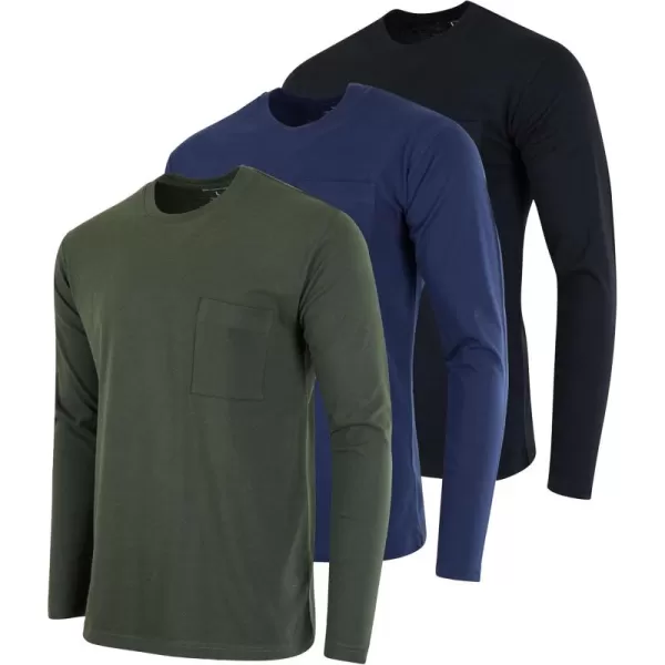 imageReal Essentials 3 Pack Mens Cotton Performance Long Sleeve Crew Neck Pocket TShirt Athletic Top Available in Big ampamp TallSet 3