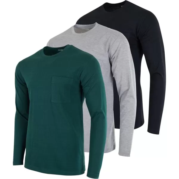 imageReal Essentials 3 Pack Mens Cotton Performance Long Sleeve Crew Neck Pocket TShirt Athletic Top Available in Big ampamp TallSet 4