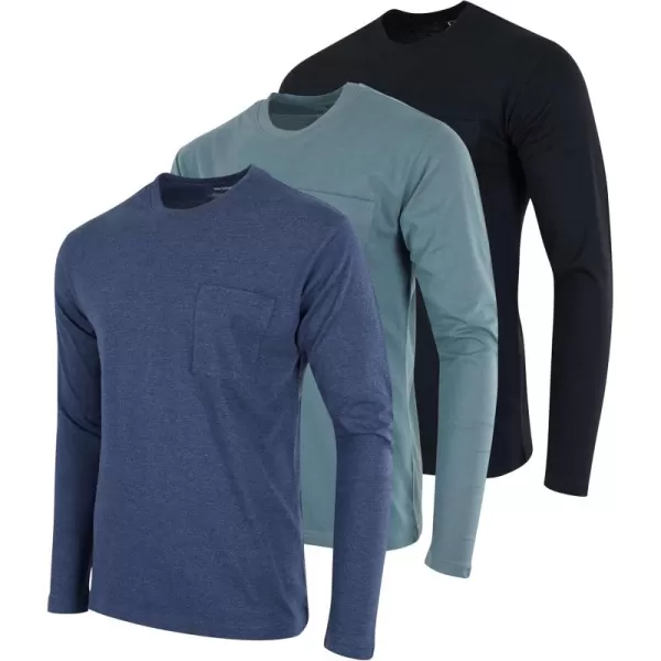 imageReal Essentials 3 Pack Mens Cotton Performance Long Sleeve Crew Neck Pocket TShirt Athletic Top Available in Big ampamp TallSet 6