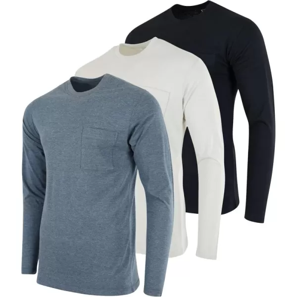 imageReal Essentials 3 Pack Mens Cotton Performance Long Sleeve Crew Neck Pocket TShirt Athletic Top Available in Big ampamp TallSet 7