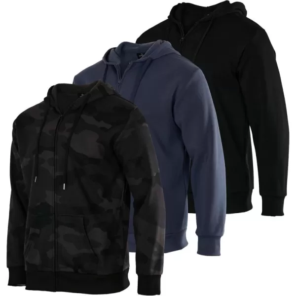 imageReal Essentials 3 Pack Mens Fleece Long Sleeve Full Zip Hoodie  Athletic Sweatshirt Jacket Available in Big ampamp TallSet 1