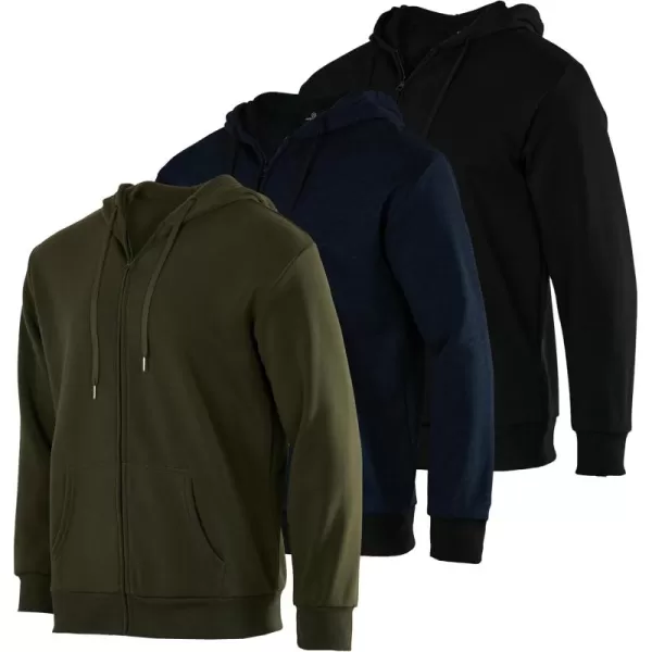 imageReal Essentials 3 Pack Mens Fleece Long Sleeve Full Zip Hoodie  Athletic Sweatshirt Jacket Available in Big ampamp TallSet 2