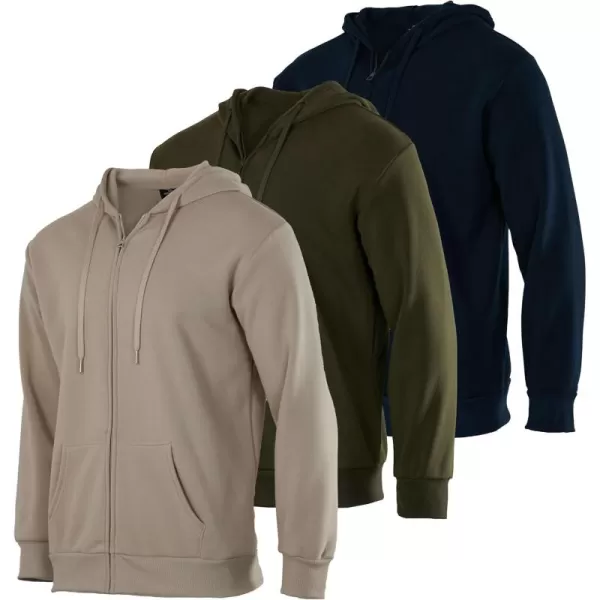 imageReal Essentials 3 Pack Mens Fleece Long Sleeve Full Zip Hoodie  Athletic Sweatshirt Jacket Available in Big ampamp TallSet 3