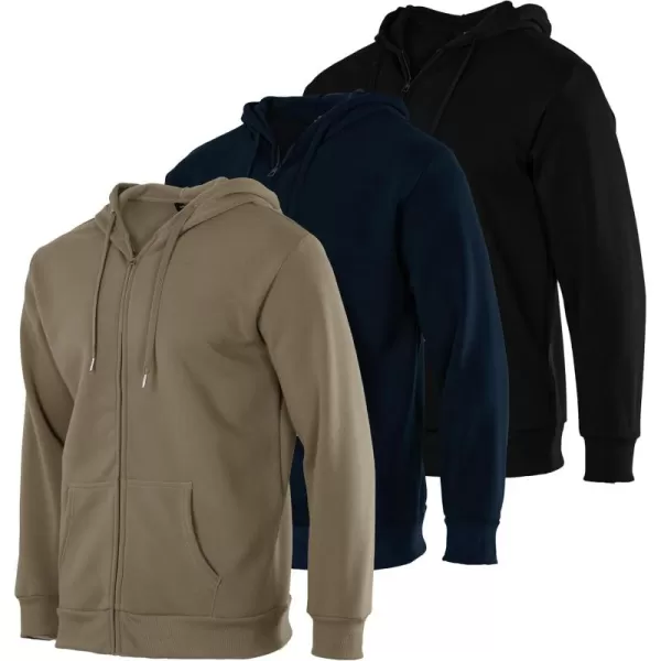 imageReal Essentials 3 Pack Mens Fleece Long Sleeve Full Zip Hoodie  Athletic Sweatshirt Jacket Available in Big ampamp TallSet 4