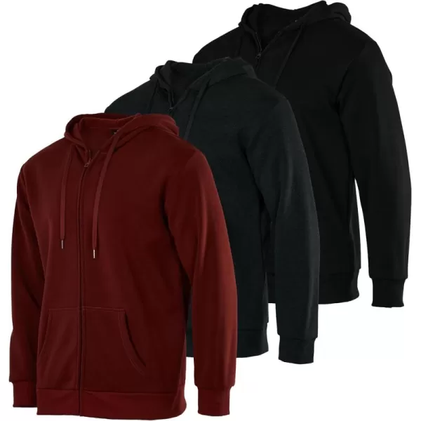 imageReal Essentials 3 Pack Mens Fleece Long Sleeve Full Zip Hoodie  Athletic Sweatshirt Jacket Available in Big ampamp TallSet 5