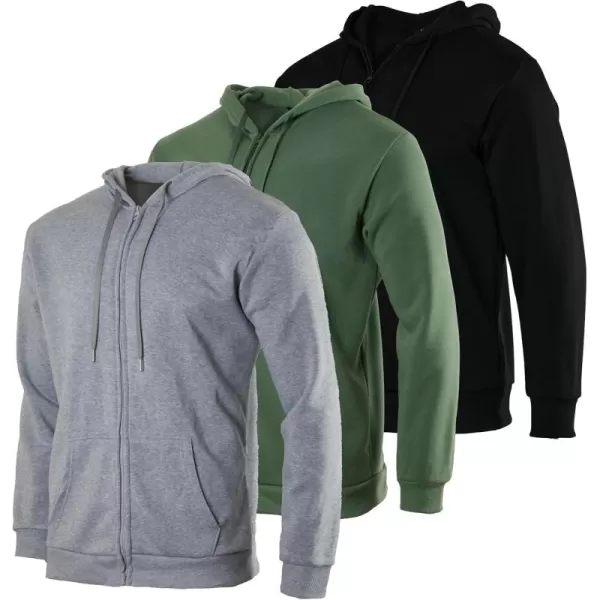 imageReal Essentials 3 Pack Mens Fleece Long Sleeve Full Zip Hoodie  Athletic Sweatshirt Jacket Available in Big ampamp TallSet 6