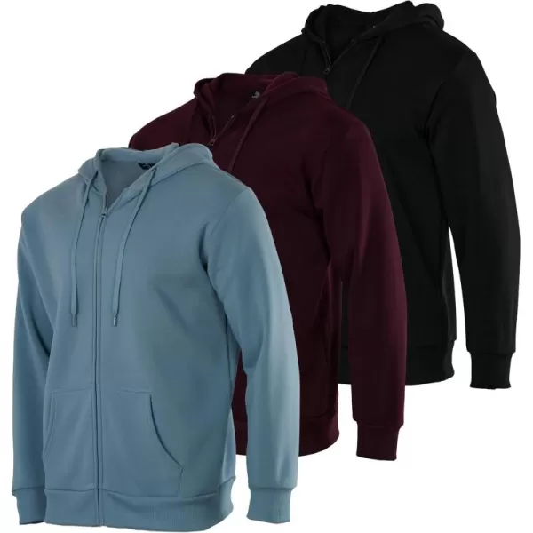 imageReal Essentials 3 Pack Mens Fleece Long Sleeve Full Zip Hoodie  Athletic Sweatshirt Jacket Available in Big ampamp TallSet 8