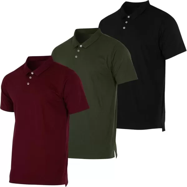 imageReal Essentials 3 Pack Mens Jersey Cotton Short Sleeve Polo Shirt  Breathable Performance Polo Available in Big ampamp TallSet D