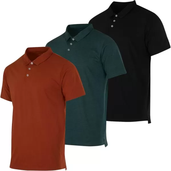 imageReal Essentials 3 Pack Mens Jersey Cotton Short Sleeve Polo Shirt  Breathable Performance Polo Available in Big ampamp TallSet F