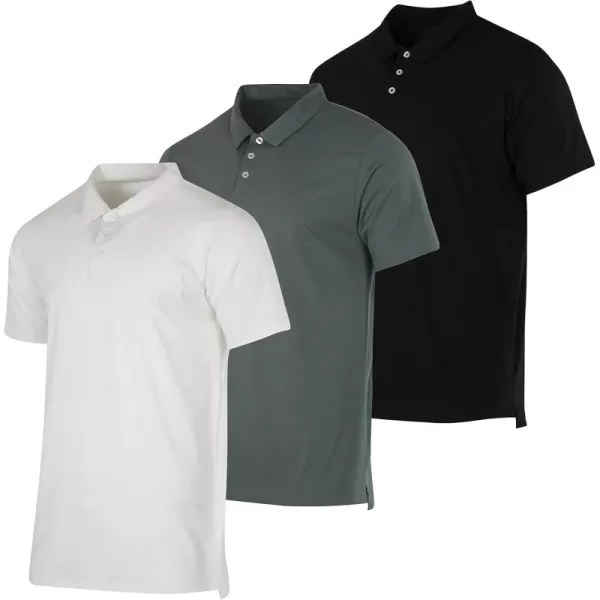 imageReal Essentials 3 Pack Mens Jersey Cotton Short Sleeve Polo Shirt  Breathable Performance Polo Available in Big ampamp TallSet H