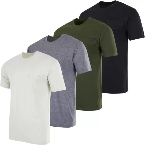 imageReal Essentials 4 Pack Mens Cotton Performance Short Sleeve Crew Neck Pocket TShirt Athletic Top Available in Big ampamp TallSet 7