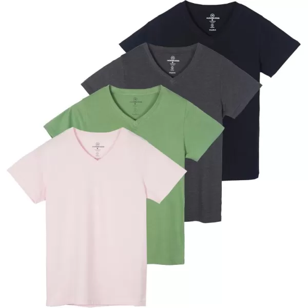 imageReal Essentials 4 Pack Womens ClassicFit Cotton ShortSleeve VNeck TShirt Available in Plus SizeSet 4