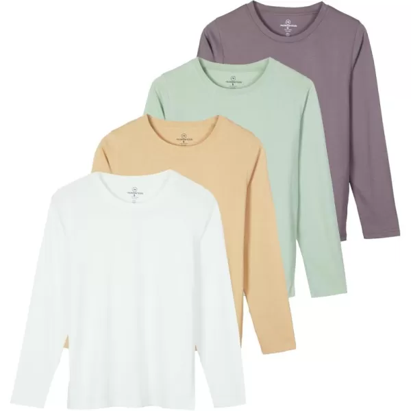 imageReal Essentials 4 Pack Womens Cotton ClassicFit LongSleeve Crewneck TShirt Available in Plus SizeSet 1