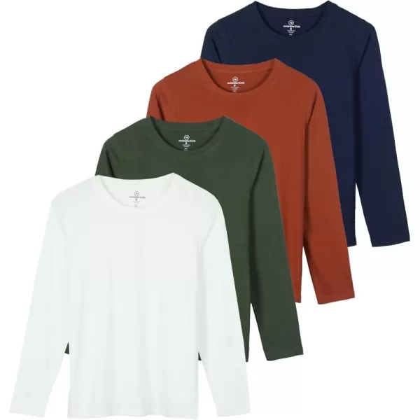 imageReal Essentials 4 Pack Womens Cotton ClassicFit LongSleeve Crewneck TShirt Available in Plus SizeSet 10