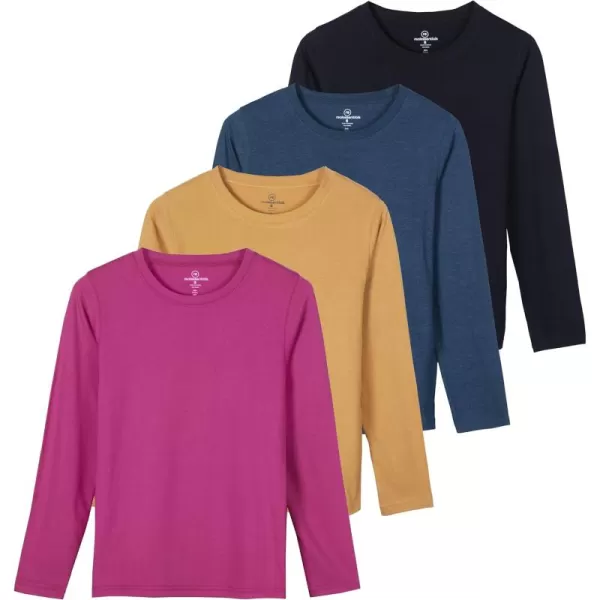 imageReal Essentials 4 Pack Womens Cotton ClassicFit LongSleeve Crewneck TShirt Available in Plus SizeSet 12