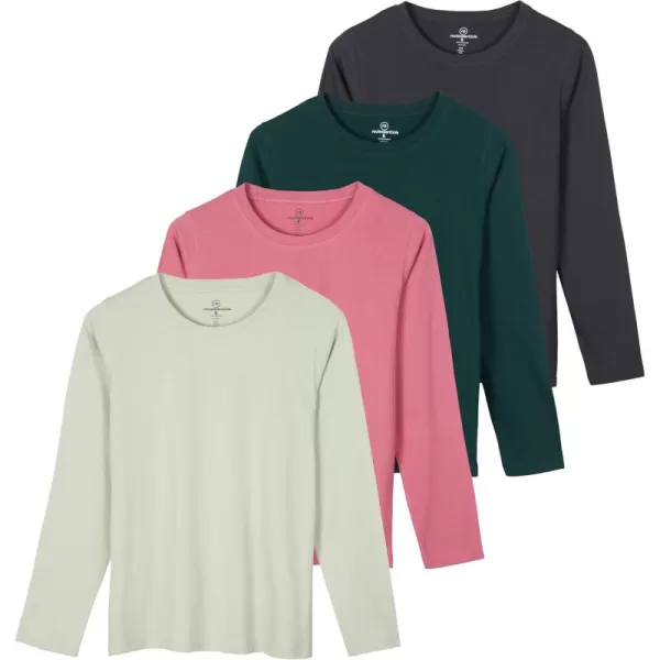 imageReal Essentials 4 Pack Womens Cotton ClassicFit LongSleeve Crewneck TShirt Available in Plus SizeSet 4