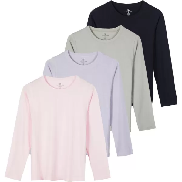 imageReal Essentials 4 Pack Womens Cotton ClassicFit LongSleeve Crewneck TShirt Available in Plus SizeSet 5