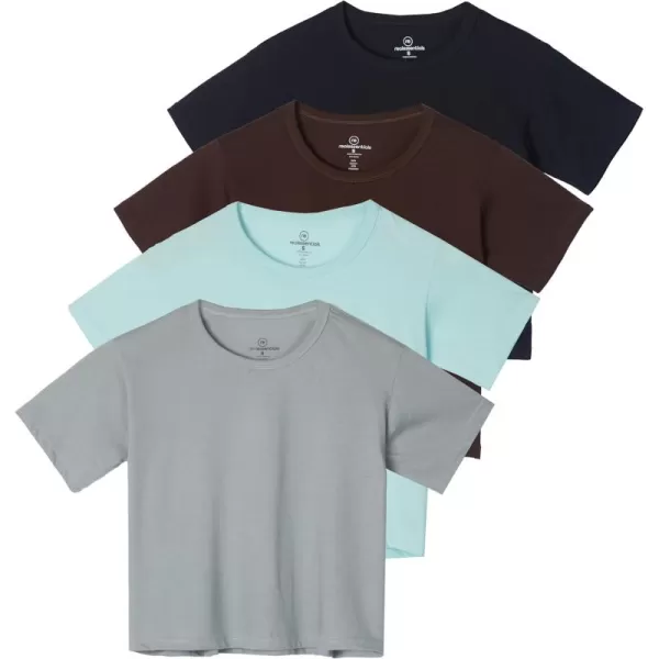 imageReal Essentials 4 Pack Womens Cotton Short Sleeve Crop Top  Cropped Casual Crew Neck TShirts Available in Plus SizeSet 2