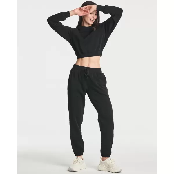 imageReal Essentials 3 Pack Womens Fleece Cropped Sweatshirt  Long Sleeve Crew Neck Crop Top Available in Plus SizeSet 8