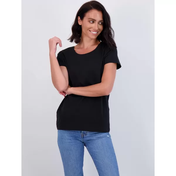 imageReal Essentials 4 Pack Womens ClassicFit Cotton ShortSleeve Scoop Crew Neck TShirt Available in Plus SizeSet 1