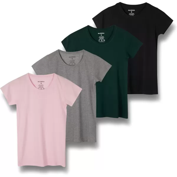 imageReal Essentials 4 Pack Womens ClassicFit Cotton ShortSleeve Scoop Crew Neck TShirt Available in Plus SizeSet 4