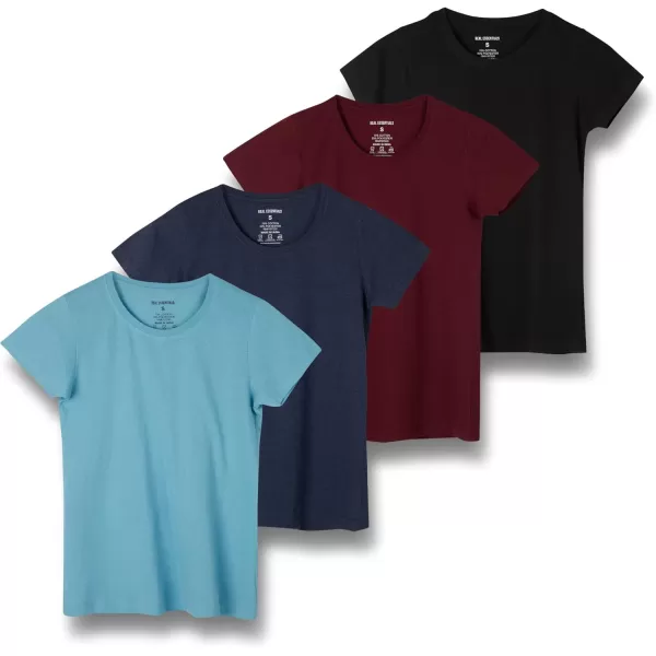 imageReal Essentials 4 Pack Womens ClassicFit Cotton ShortSleeve Scoop Crew Neck TShirt Available in Plus SizeSet 5