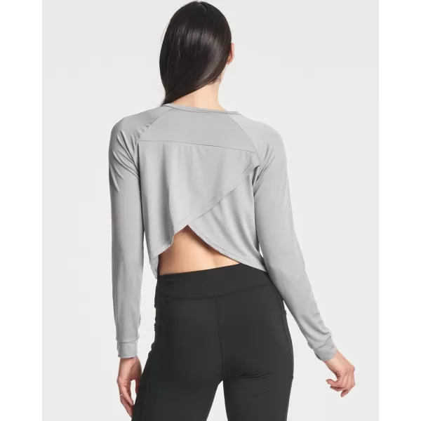 imageReal Essentials 4 Pack Womens DryFit Long Sleeve Petal Back Crop Top  Athletic Cropped Tee Available in Plus SizeSet 5