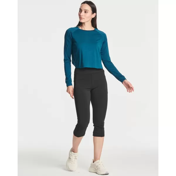 imageReal Essentials 4 Pack Womens DryFit Long Sleeve Petal Back Crop Top  Athletic Cropped Tee Available in Plus SizeSet 8