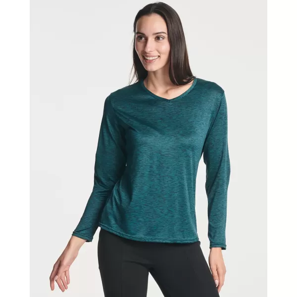 imageReal Essentials 4Pack Womens DryFit LongSleeve VNeck Athletic Workout Shirt Available in Plus SizeSet 8