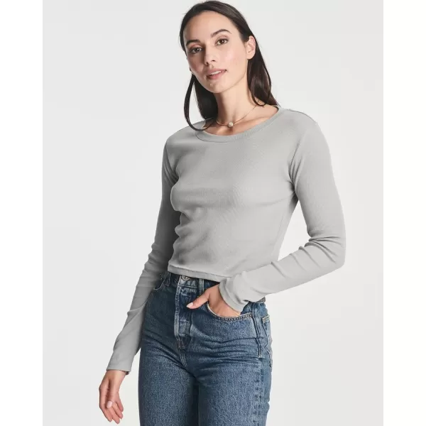 imageReal Essentials 4Pack Womens Long Sleeve Ribbed Knit Cotton Crew Neck Crop Top Shirt  Available in PlusSet 5