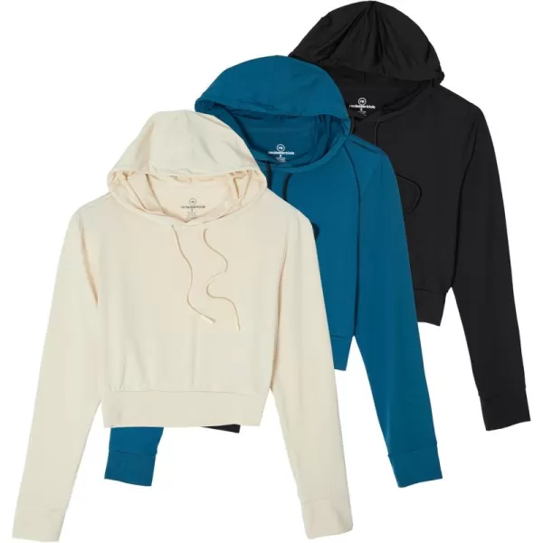 imageReal Essentials 3 Pack Womens DryFit Long Sleeve Cropped Hoodie  Athletic Hooded Crop Sweatshirt Available in Plus SizeSet 7