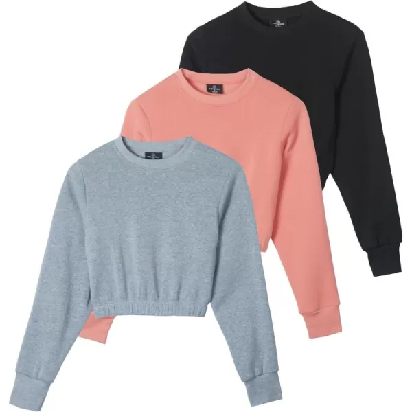 imageReal Essentials 3 Pack Womens Fleece Cropped Sweatshirt  Long Sleeve Crew Neck Crop Top Available in Plus SizeSet 2