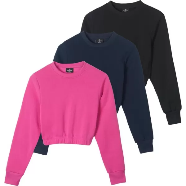 imageReal Essentials 3 Pack Womens Fleece Cropped Sweatshirt  Long Sleeve Crew Neck Crop Top Available in Plus SizeSet 3