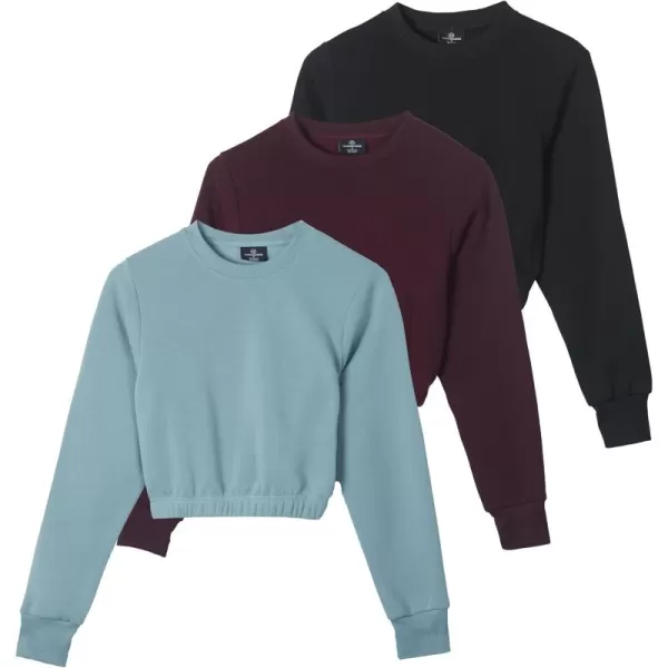 imageReal Essentials 3 Pack Womens Fleece Cropped Sweatshirt  Long Sleeve Crew Neck Crop Top Available in Plus SizeSet 4