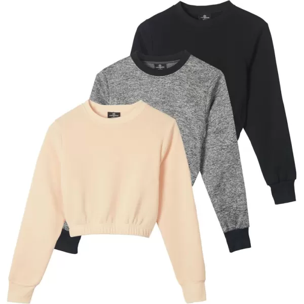 imageReal Essentials 3 Pack Womens Fleece Cropped Sweatshirt  Long Sleeve Crew Neck Crop Top Available in Plus SizeSet 5