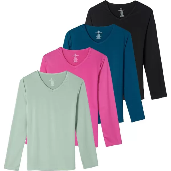 imageReal Essentials 4Pack Womens DryFit LongSleeve VNeck Athletic Workout Shirt Available in Plus SizeSet 2