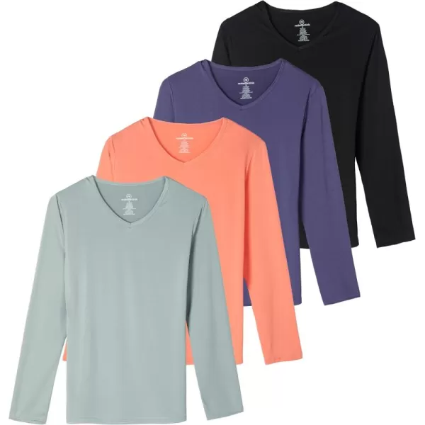 imageReal Essentials 4Pack Womens DryFit LongSleeve VNeck Athletic Workout Shirt Available in Plus SizeSet 5