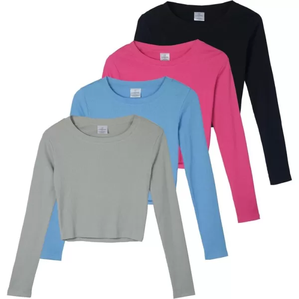 imageReal Essentials 4Pack Womens Long Sleeve Ribbed Knit Cotton Crew Neck Crop Top Shirt  Available in PlusSet 5