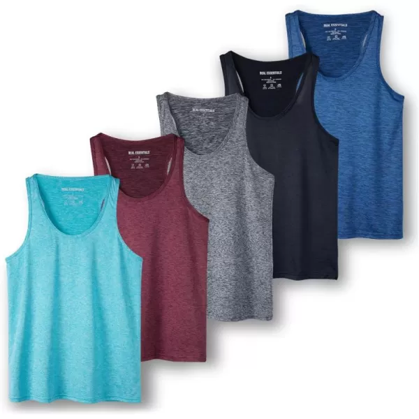 imageReal Essentials 5Pack Womens Racerback Tank Top DryFit Athletic Performance Yoga Activewear Available in Plus SizeSet 10