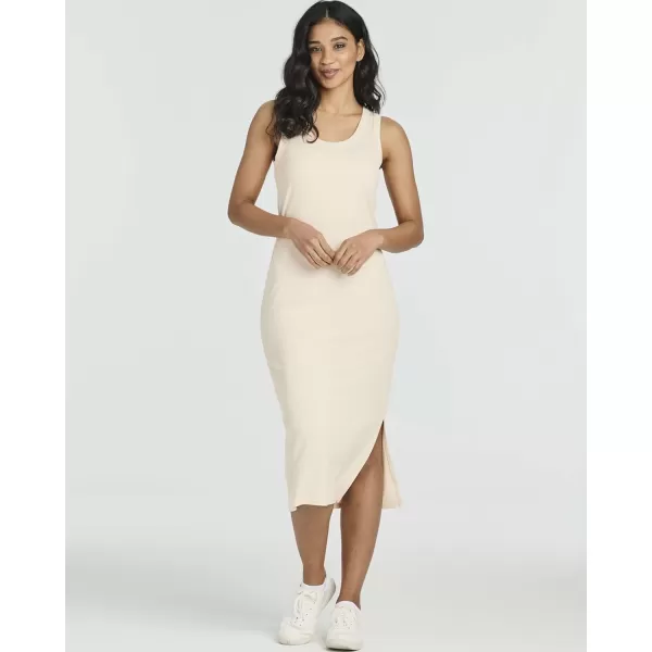 imageReal Essentials 3 Pack Womens Ribbed Knit Sleeveless Crew Neck Tank Casual Midi Shift Dress with SlitSet 2