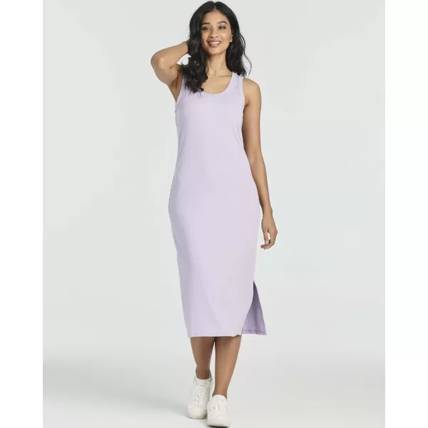 imageReal Essentials 3 Pack Womens Ribbed Knit Sleeveless Crew Neck Tank Casual Midi Shift Dress with SlitSet 4