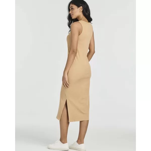 imageReal Essentials 3 Pack Womens Ribbed Knit Sleeveless Crew Neck Tank Casual Midi Shift Dress with SlitSet 7