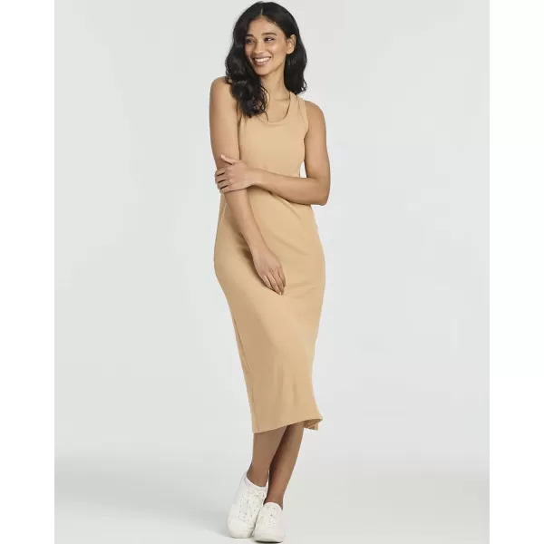 imageReal Essentials 3 Pack Womens Ribbed Knit Sleeveless Crew Neck Tank Casual Midi Shift Dress with SlitSet 7