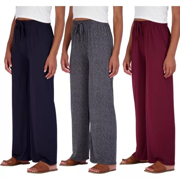 imageReal Essentials 3 Pack Soft Pallazo Pajama Pants for Women Wide Leg Comfy Casual Lounge Yoga Capri Pants Plus SizeSet 2