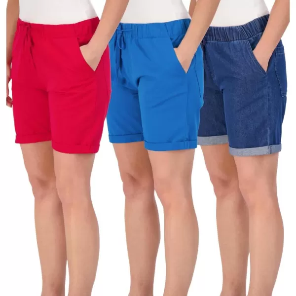 imageReal Essentials 3Pack Womens Bermuda 7quot Twill Shorts  Casual Khaki Long Chino Shorts Drawstring Available in Plus SizeSet 1