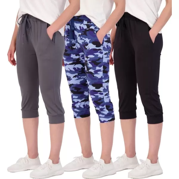 imageReal Essentials 3Pack Womens Capri Joggers Cuffed Athletic Casual Soft Sweatpants with Pockets Available in Plus SizeSet 1